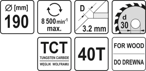 Yato fűrésztárcsa fához 190 x 30 x 3,2 mm / 40T