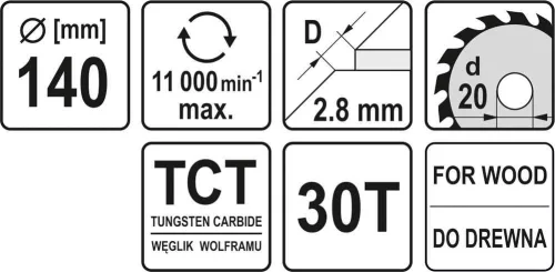 Yato fűrésztárcsa fához 140 x 20 x 2,0 mm / 30T
