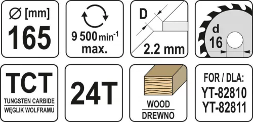 Yato fűrésztárcsa fához 165 x 16 x 1,5 mm / 24T
