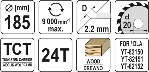 Yato fűrésztárcsa fához 185 x 20 x 1,5 mm / 24T
