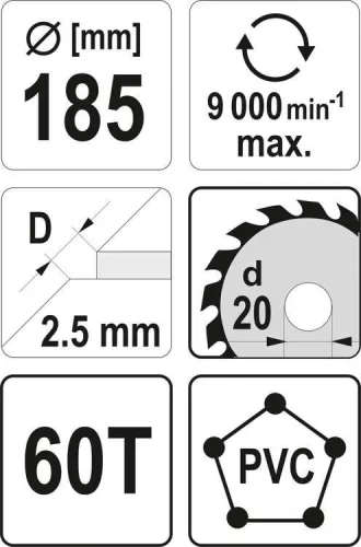 Yato fűrésztárcsa PVC-hez 185 x 20 x 1,5 mm / 60T