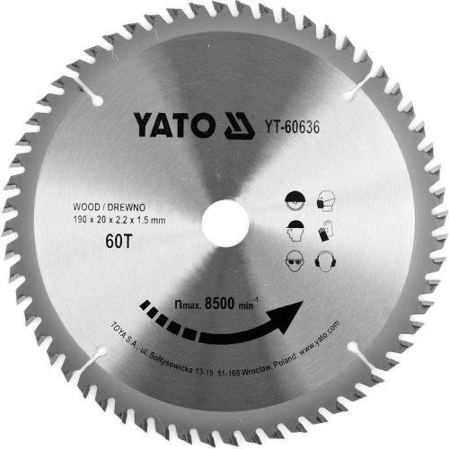 Yato fűrésztárcsa fához 190 x 20 x 1,5 mm / 60T