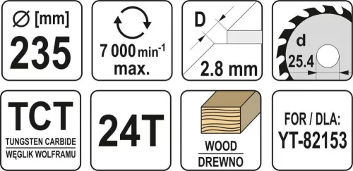 Yato fűrésztárcsa fához 235 x 25,4 x 1,8 mm / 24T