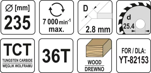 Yato fűrésztárcsa fához 235 x 25,4 x 1,8 mm / 36T