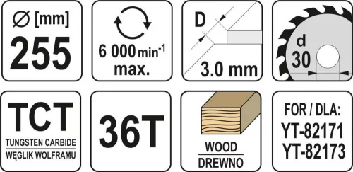 Yato fűrésztárcsa fához 255 x 30 x 2,0 mm / 36T