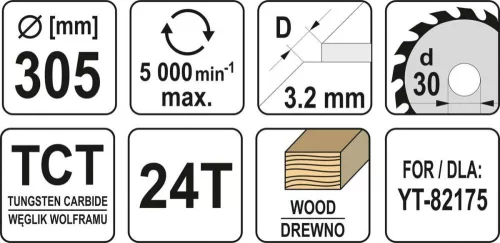 Yato fűrésztárcsa fához 305 x 30 x 2,2 mm / 24T