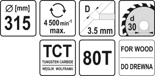 Yato fűrésztárcsa fához 315 x 30 x 2,5 mm / 80T