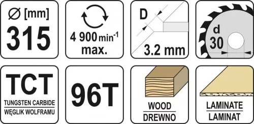Yato fűrésztárcsa fához 315 x 30 x 2,2 mm / 96T