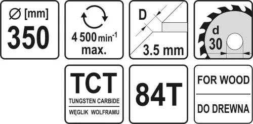 Yato fűrésztárcsa fához 350 x 30 x 2,5 mm / 84T