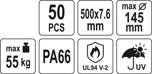 Yato kábelkötegelő fekete 500 x 7,6 mm (50 db/cs)