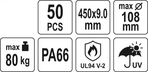 Yato kábelkötegelő fekete 450 x 9,0 mm (50 db/cs)