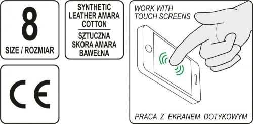 Yato munkavédelmi kesztyű 8-as bőr-pamut érintőképernyőhöz