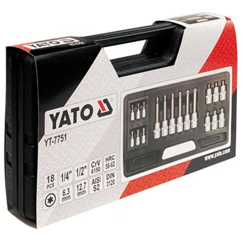 Yato bit dugókulcs készlet 18 részes Torx 1/4", 1/2" CrV