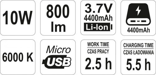 Yato akkus LED reflektor 3,7 V (akku+töltő)