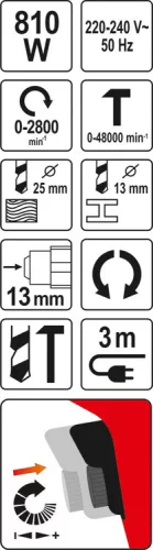Yato elektromos ütvefúró 13 mm 810 W