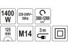 Yato Elektromos sarokcsiszoló fordulatszám szabályzós 125 mm 1400 W