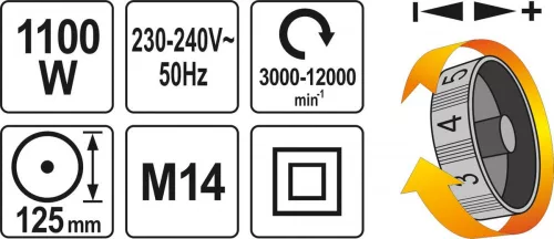 Yato elektromos sarokcsiszoló fordulatszám szabályzós M14 125 mm 1100 W