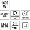 YATO Elektromos polírozó M14 180mm 1400W