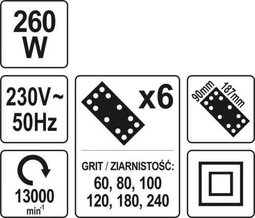 Yato elektromos rezgőcsiszoló 90 x 187 mm 260 W