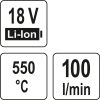 Yato akkus hőlégfúvó 550 °C 18 V Li-Ion (akku + töltő nélkül)