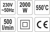 Yato Elektromos hőlégfúvó + tartozékok 550 °C 2000 W