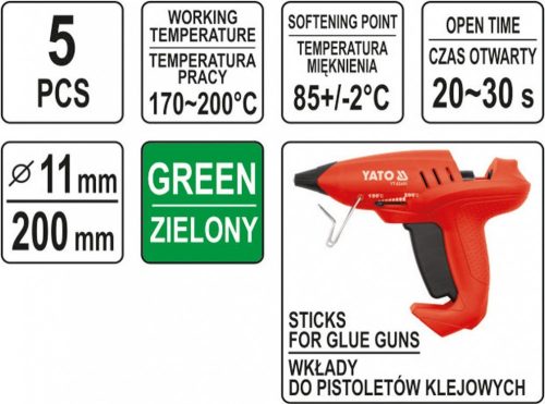 Yato ragasztórúd 11 x 200 mm, zöld, 5db