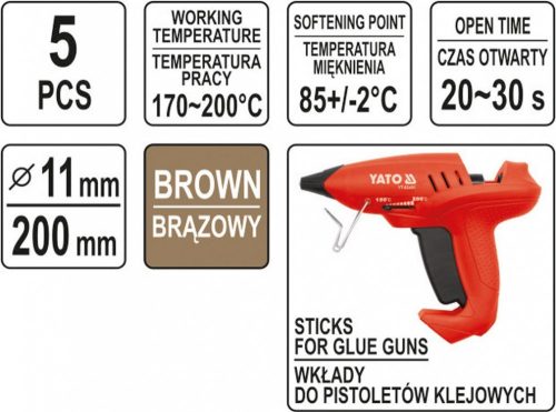 Yato ragasztórúd 11 x 200 mm, barna, 5db