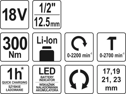 Yato akkus ütvecsavarozó 300 Nm 18 V Li-Ion (akku + töltő nélkül)