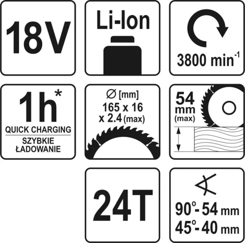 Yato akkus körfűrész 165 mm 18 V Li-Ion (akku + töltő nélkül)