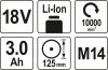 YATO Akkus sarokcsiszoló 18 V 125 mm (2x3,0Ah akku + töltő)