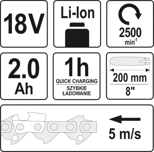 Yato akkus magassági ágvágó 18 V (1 x 2,0 Ah akku + töltő)