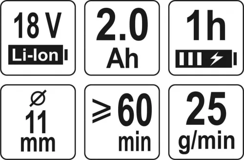 Yato akkus ragasztópisztoly 11 mm 18 V Li-Ion (1 x 2,0 Ah akku + töltő)