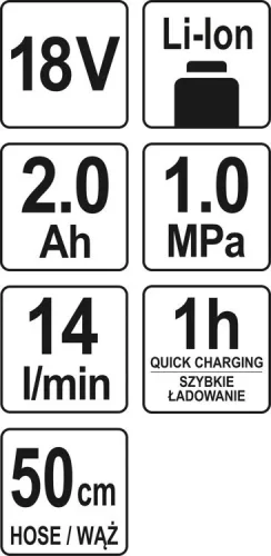 Yato akkus pumpa 10 bar 18 V Li-Ion (1 x 2,0 Ah akku + töltő)