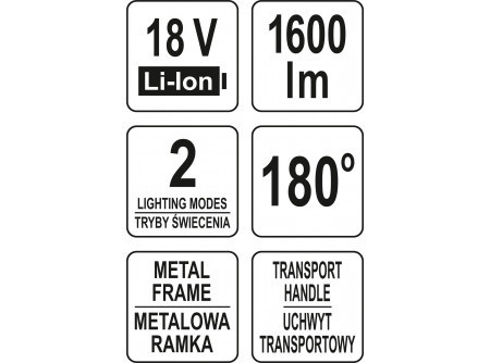 Yato akkus LED reflektor 1600 lumen 18 V Li-Ion (akku + töltő nélkül)