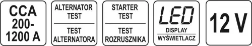 Yato digitális akkuteszter 12 V 200-1200A