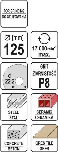 Yato univerzális csiszolókorong 125 x 22,2 mm / P8