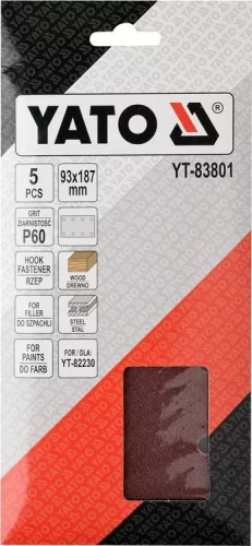 Yato tépőzáras csiszolópapír 90 x 187 mm / P60 (5 db/cs)