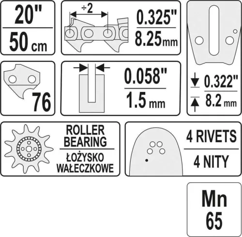 Yato láncfűrész láncvezető 20" 0,325" 1,5 mm
