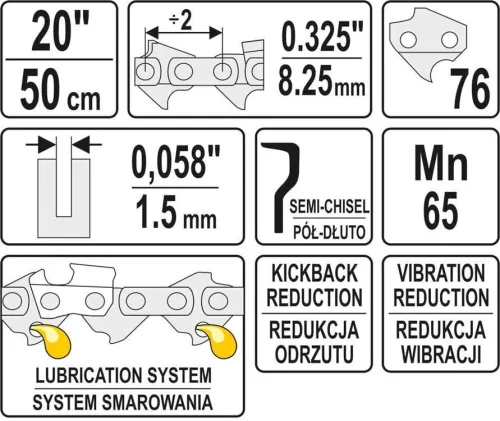 Yato láncfűrész lánc 20" 0,325" 1,5 mm 76 szem