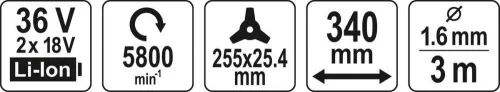 Yato akkus fűkasza 2 x 18 V Li-Ion (akku + töltő nélkül)