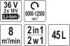 Yato akkus lombfúvó-szívó 45 liter 2 x 18 V Li-Ion (akku + töltő nélkül)