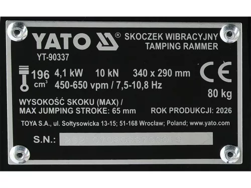 Yato vibrációs döngölőgép, vibrációs talp, loncin LC168F-2H motorral